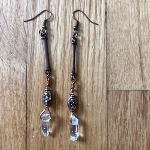 Handmade wire wrap drop earrings with crystals